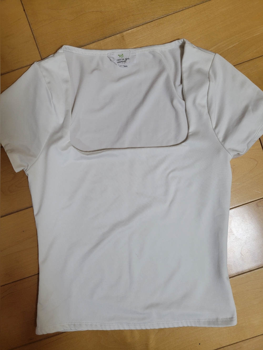 White Square Neck Fitted Tee Soft Stretch Baby Tee Minimalist XS S - Picture 3 of 6